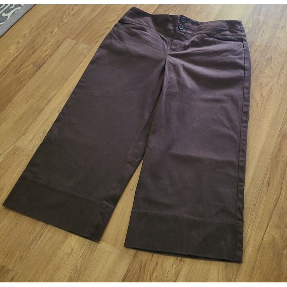 Ann Taylor Loft Women's Sz 2 Capri Pants Dark Brown Wide Leg Crop Chino 28X19 - Picture 2 of 7